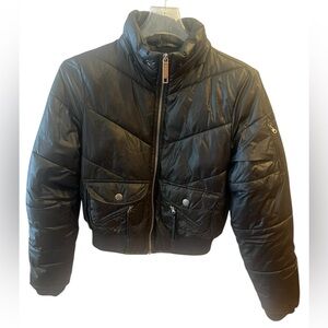 Dark Vintage Black Puffer Jacket with Multiple Pockets by Arizona.  Size = M.